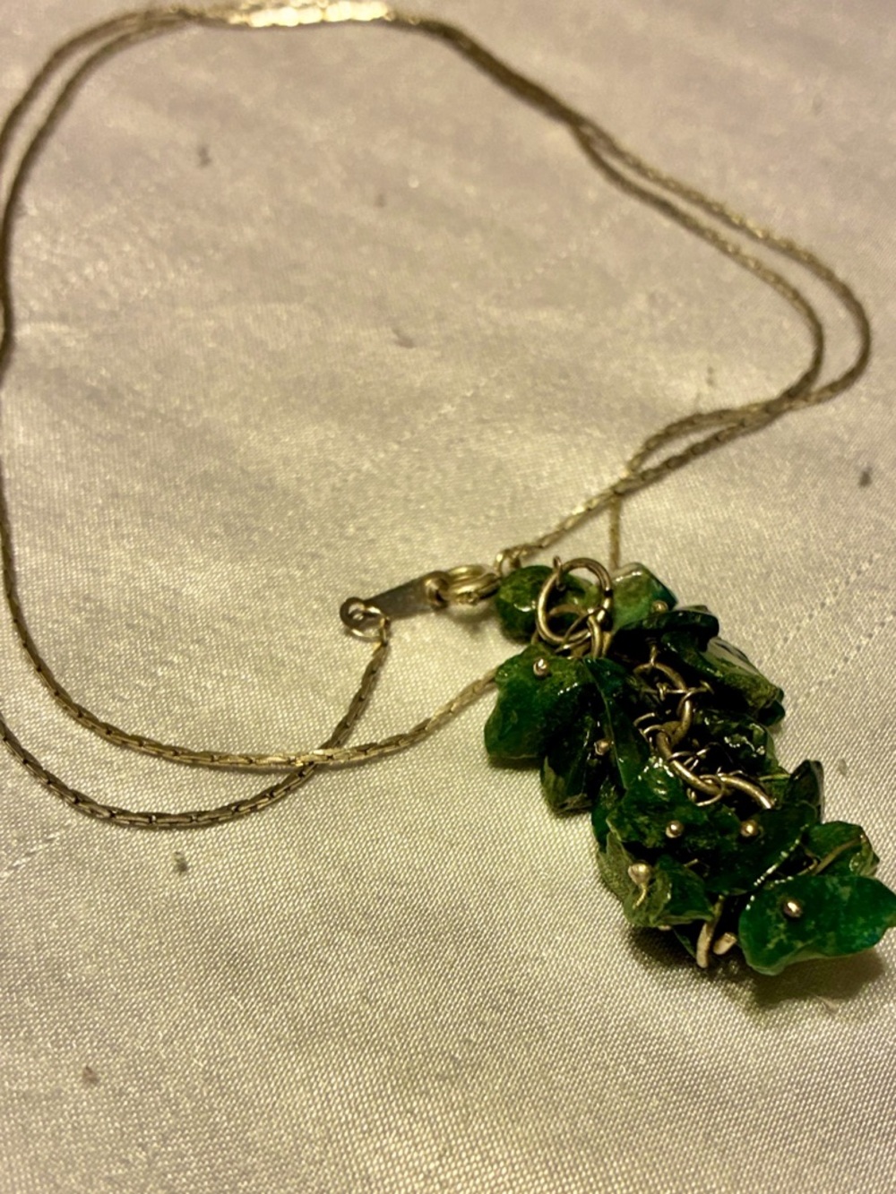 Vintage Green Stone Cluster Pendant With 24 Inch Chain